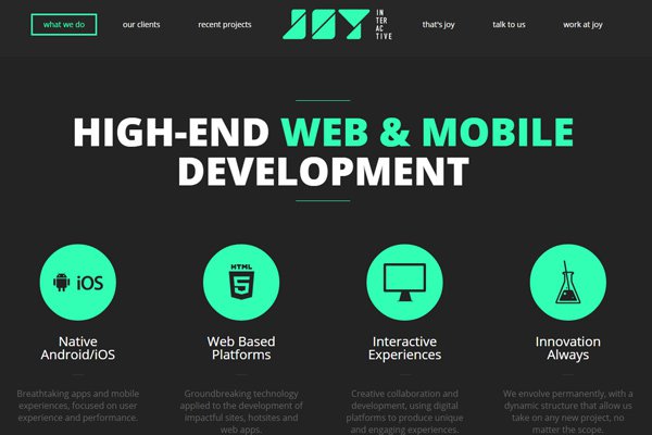 joy interactive dark website design